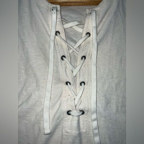 Madewell Light Cream Libra Lace-Up Tee Size Medium EUC - Picture 5 of 9